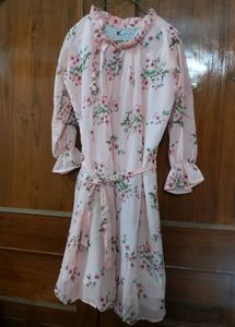 Floral Print Pink Dress with adjustable belt