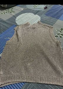 Shimmery Knit Mock Neck Sweater