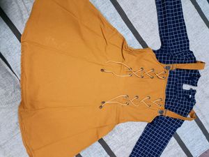 Mustard Yello One Piece With Blue Crop Top