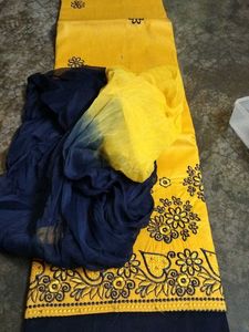 Yellow Floral Print Unstitched Salwar Kameez Fabri