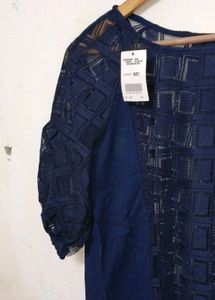 Trendy New Navy Blue Lace Top