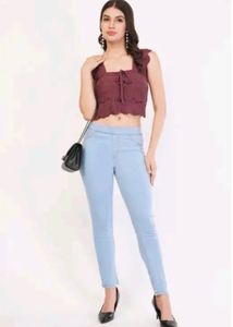 Cute cutwork blue top