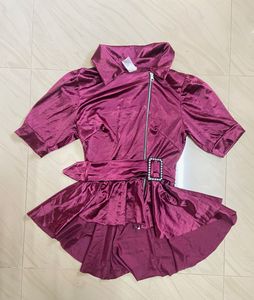 Burgundy Belted Peplum Top