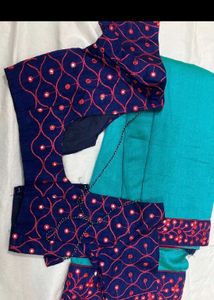 Blue &amp; Turquoise Saree with Embroidery