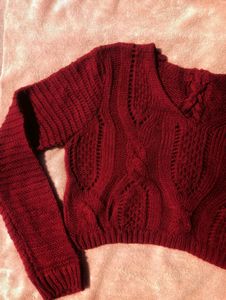Maroon Crochet Crop Top for Women