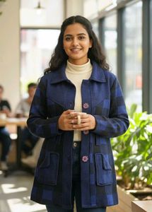 Stylish Blue Plaid Coat