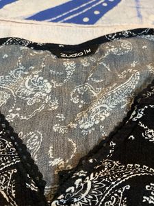 V Neck Puff Slv Black&amp;white Prntd Crepe Dress