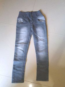 High-Waisted Gray Wash Jeans