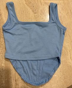 Blue Ribbed Corset Top
