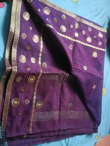 Purple Sari with Gold Embroidery