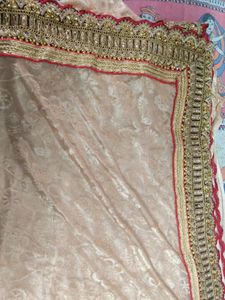 Heavy Golden Saree With Wide Border And Stitched Blouse Free