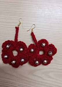 Red Crochet Flower Earrings