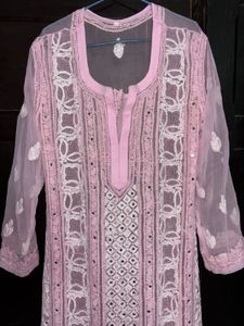 Pink Embroidered Chikankari Kurta