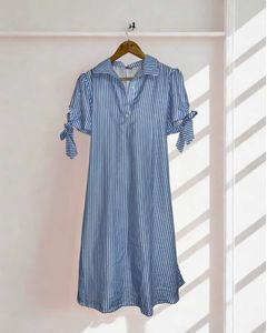Blue and White Vertical striped straight dress