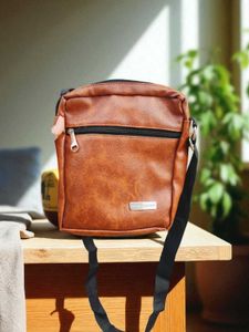 Vintage Tan Leather Crossbody Sling Bag