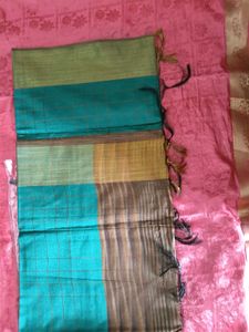 Handwoven Silk Plaid Fabric Saree -SeaGreen