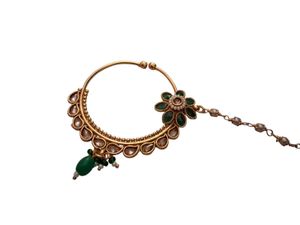 Elegant Gold &amp; Green Stone Nose Ring