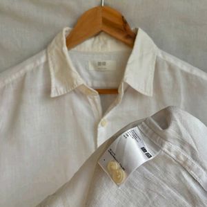 UNIQL0 White 100% LINEN Shirt
