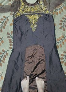 Embroidered Brown Ethnic Gown
