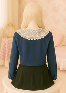 Vintage-Inspired Lace Collar Kawaii Cute Blouse 🩵