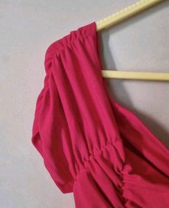 Red Off Shoulder Ruched Dress