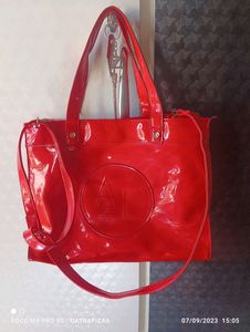 Red Patent Leather Tote Bag