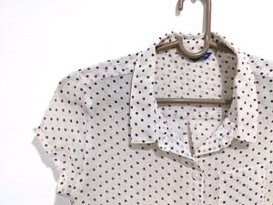 White Polka Dot Crop Shirt