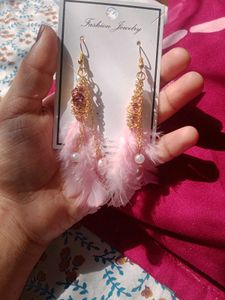 Pink Feather Dangle Earrings