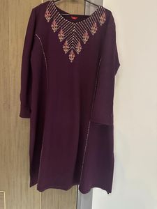 Elegant Embroidered Purple Kurta
