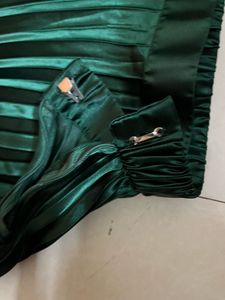 Emerald Green Ruched Mettalic Mini Skirt