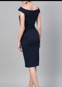 Navy Off-Shoulder Sheath Dress