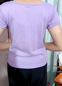 Lilac Button-Down Ribbed Top