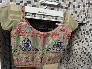 Zari Work Crop Top With Skirt