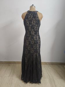 Elegant Black Lace Halter Gown
