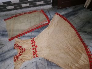 Red Roses Cut Worked Cream Gown