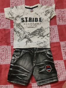 tshirt half denim set