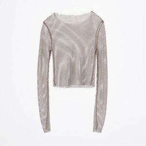Zara Brand New Rhinestones Mesh Glam Top