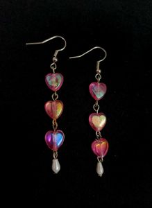 Trendy Handmade Triple Heart Earrings with Drop