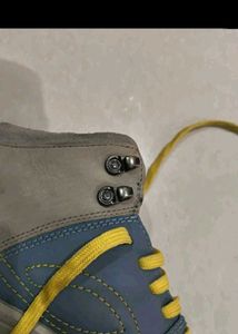 Blue and gray high top shoes