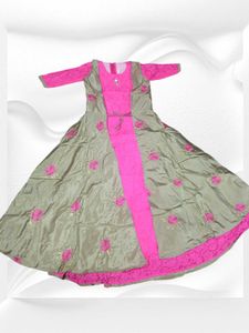 beutiful pink and golden jacket gown for women