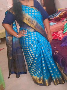 Blue &amp; Gold Silk Saree🥳🎊🎉💯💯Sale