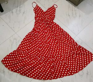 Red Polka Dot Fit &amp; Flare Midi Dress, Retro Style❤
