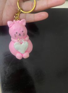 Handmade Sweet Pinky Clay Kitty Keychain