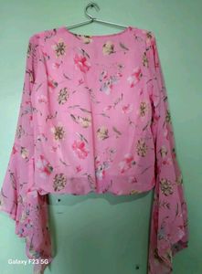 Pink Floral Top, Frill And Long Sleeve