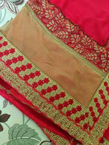 Beautiful Red Embroidery Saree With Blouse🥀