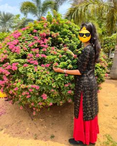 Black Kurta & Red Sharara Set