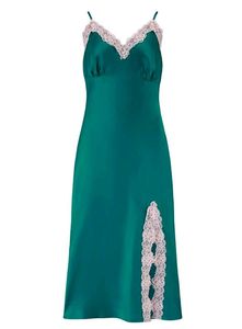 Green Lace Trim Slip Dress