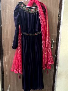 Dark Purple Umbrella Frock With Dupatta