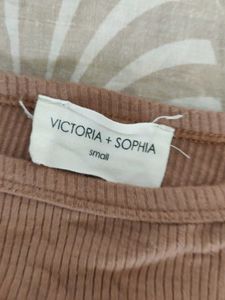 VICTORIA Brown Ribbed Tie-Side Crop Top