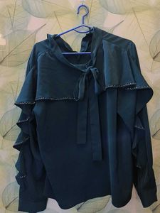 Ruffled Sleeve Tie-Neck Top